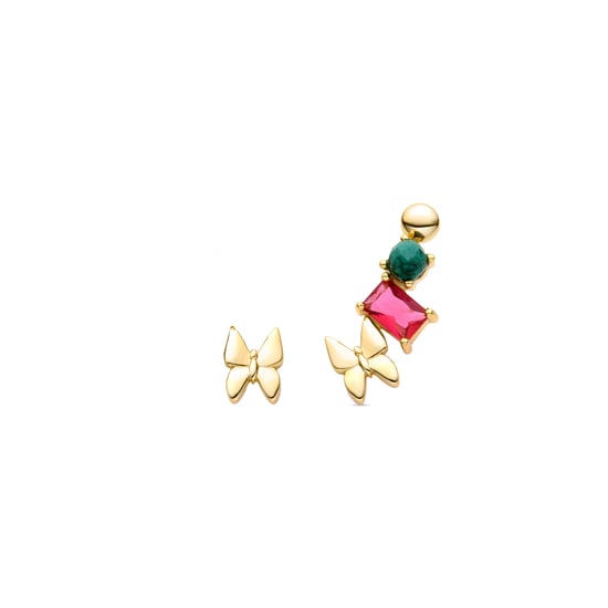 Luxenter Pendientes de Plata de Ley 925 con Cristal Multicolor acabados en oro amarillo de 18K - Mariposa - Image 1