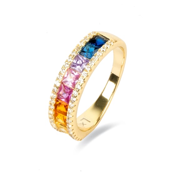 Luxenter Anillo de Plata de Ley 925 y Circonita Multicolor acabado oro 18k - Bhaime - Image 1