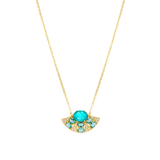 Luxenter Collar de Plata de Ley 925 y Cuarzo Hidrotermal Verde Paraiba acabado oro amarillo de 18k - Kioly - Image 1