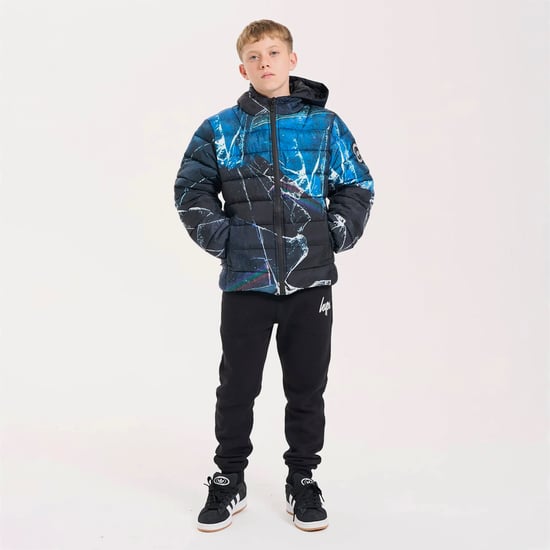 Chaqueta acolchada para niños en negro y azul con capucha, abrigo cálido de invierno. - Image 5