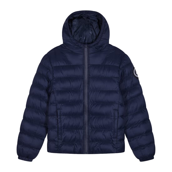 Chaqueta Puffer para Niños y Niñas con Capucha en Color Marino, Abrigada y Acolchada - Image 1