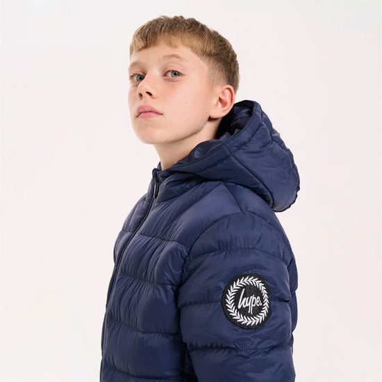 Chaqueta Puffer para Niños y Niñas con Capucha en Color Marino, Abrigada y Acolchada - Image 4