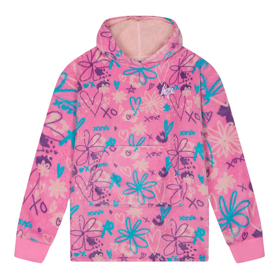 Sudadera con capucha de felpa azul con garabatos para niñas, manta oversized, ropa de descanso cálida para niños - Image 1