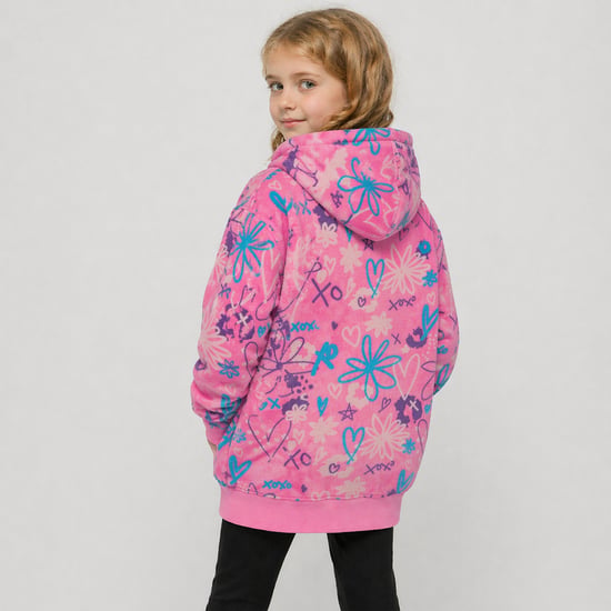 Sudadera con capucha de felpa azul con garabatos para niñas, manta oversized, ropa de descanso cálida para niños - Image 5