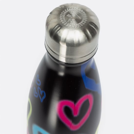 Botella de agua metálica negra con diseño de graffiti y corazón | Tapa roscada reutilizable a prueba de fugas - Image 3