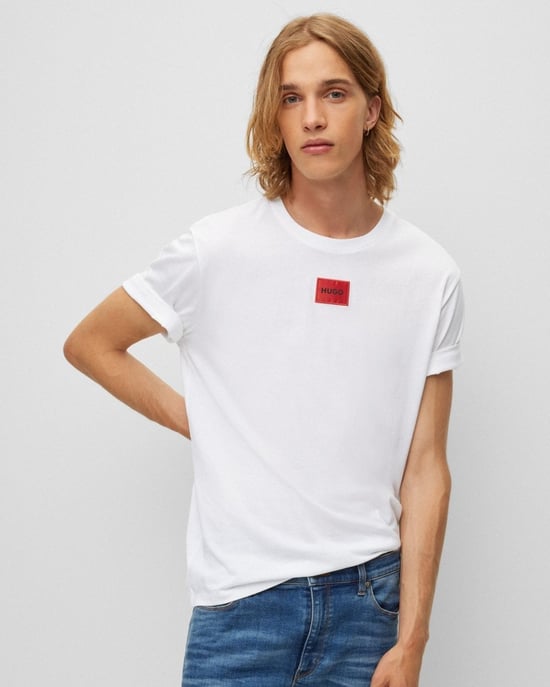 HUGO Red Logo Patch Sustainable T-Shirt - White - Image 1