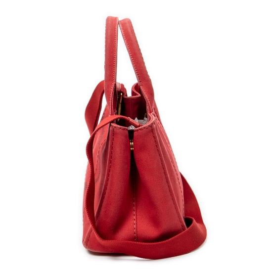 Prada Small Canapa Tote  en  Red Lienzo - Image 3
