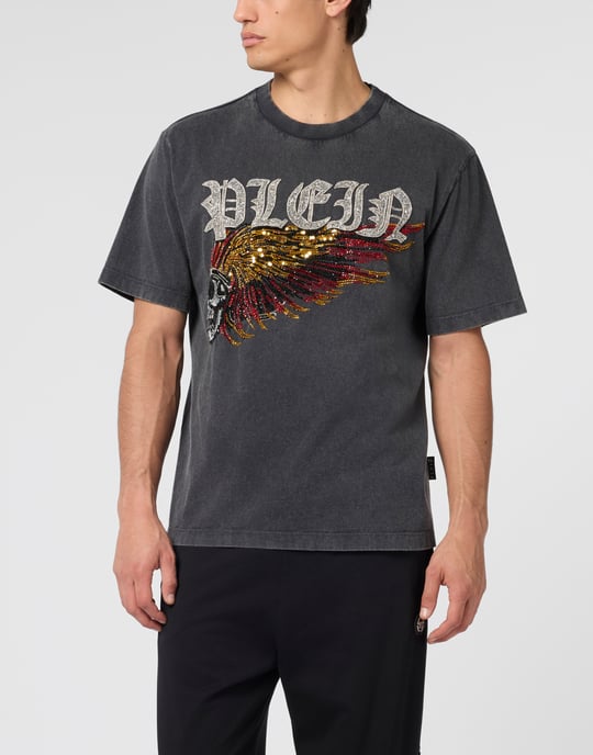 Washed Round Neck T-Shirt Eagle Skull Skull - Image 2