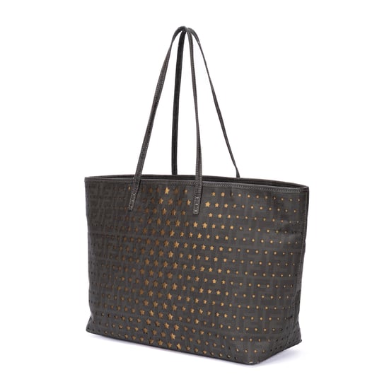 Fendi Spalmati Star Laser Cut Roll Tote Bag en verde oscuro Lienzo recubierto - Image 2