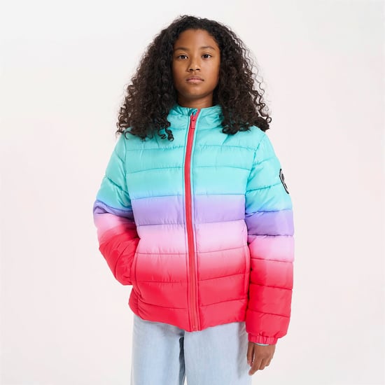 Chaqueta acolchada para niñas, abrigo de invierno rosa con capucha y acolchado cálido. - Image 3