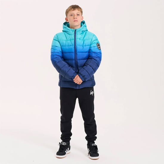 Chaqueta acolchada para niños con capucha en azul océano degradado - Image 3