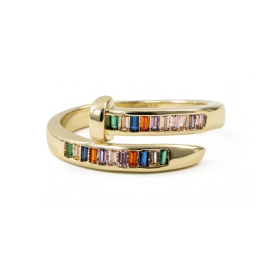 Anillo Luxenter de Aleación de Metal y Circonita Multicolor acabado en oro amarillo de 18k - Hagor - Image 6