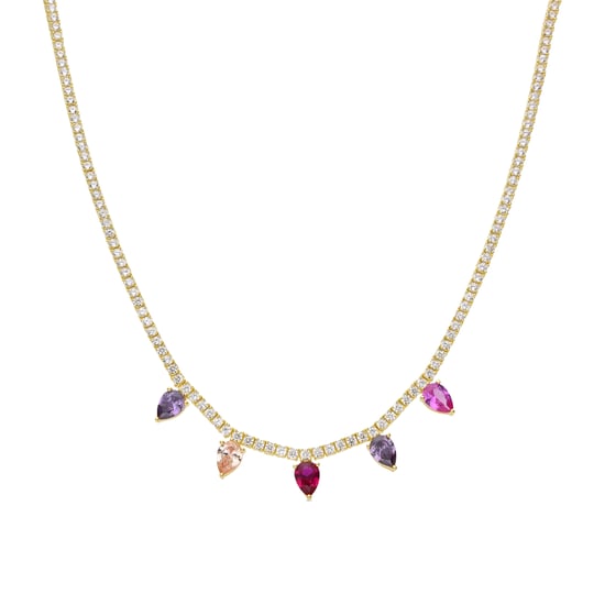 Luxenter Collar de Plata de Ley 925 y Circonita Multicolor acabado en oro amarillo de 18k - Pryrys - Image 1