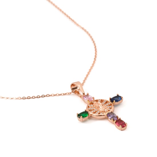 Collar Luxenter de Aleación de Metal y Circonita Multicolor acabado en oro rosa de 18k - Cruz - Image 6