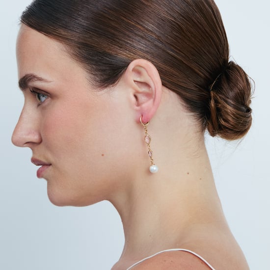 Pendientes Luxenter de Aleación de Metal y Perla Blanca acabado en oro rosa de 18k - Cainhtsi - Image 5