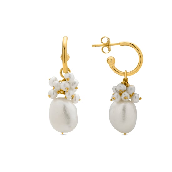 Luxenter Pendientes de Plata de Ley 925 y Perla Blanca acabado oro amarillo de 18k - Zoqoyi - Image 1