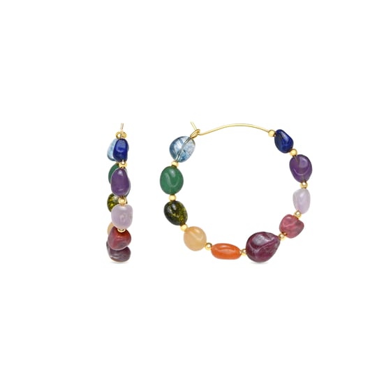 Luxenter Pendientes acabado oro amarillo de 18k y Multicolor Piedra Natural - Umavi - Image 1