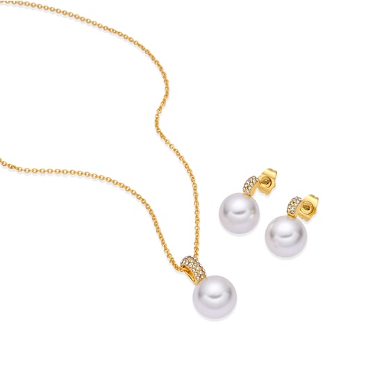 Conjuntos de Aleación de Metal y Perla Blanca acabado en oro amarillo de 18k - Zurglad - Image 1