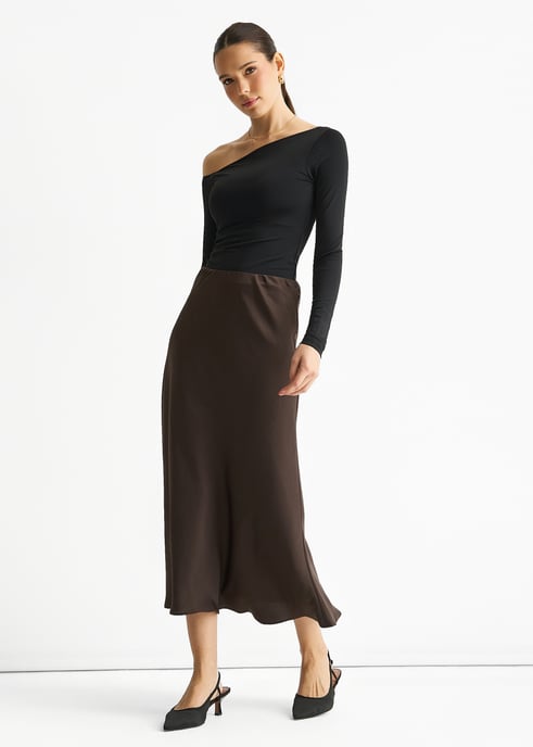 Falda Midi al Bies Chocolate - Image 3