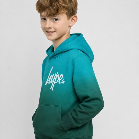 Sudadera con capucha para niños en degradado verde azulado, suave y cómoda - Image 4