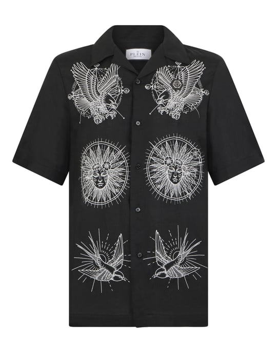 Linen Bowling Shirt Tattoo Embroidery - Image 1