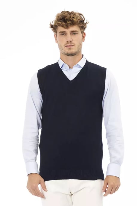 Chaleco de Viscosa Azul para Hombre Alpha Studio con Escote en V - Image 1