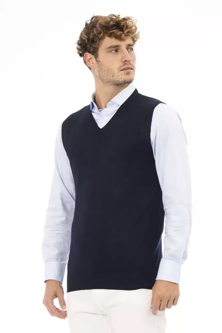 Chaleco de Viscosa Azul para Hombre Alpha Studio con Escote en V - Image 2