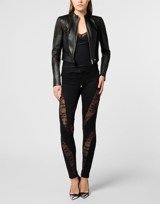 Fitted Biker Jacket With Lace Inserts - Image 4
