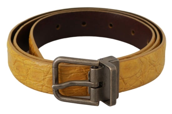 Cinturón de piel exótica amarilla de Dolce & Gabbana con hebilla gris - Image 1