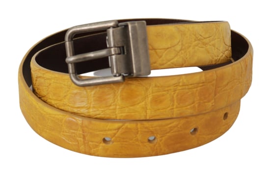 Cinturón de piel exótica amarilla de Dolce & Gabbana con hebilla gris - Image 2