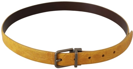 Cinturón de piel exótica amarilla de Dolce & Gabbana con hebilla gris - Image 3