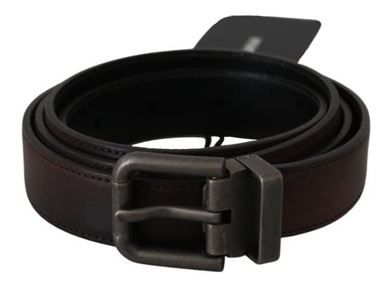 Cinturón de cuero marrón sólido con hebilla gris de Dolce & Gabbana - Image 1