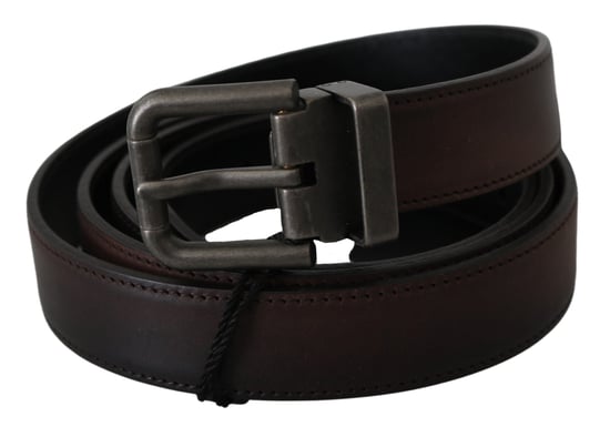 Cinturón de cuero marrón sólido con hebilla gris de Dolce & Gabbana - Image 2