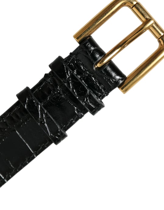 Brazalete de piel texturizada negra Dolce & Gabbana con hebilla de metal dorado - Image 2
