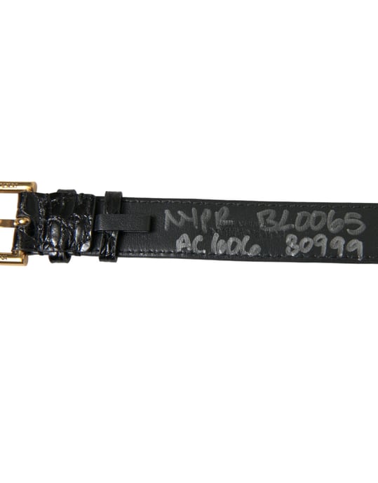 Brazalete de piel texturizada negra Dolce & Gabbana con hebilla de metal dorado - Image 4