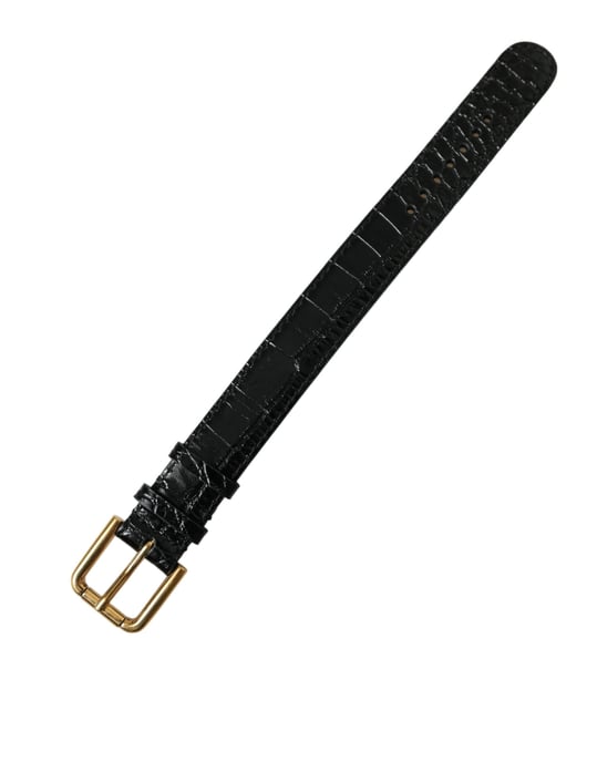 Brazalete de piel texturizada negra Dolce & Gabbana con hebilla de metal dorado - Image 5