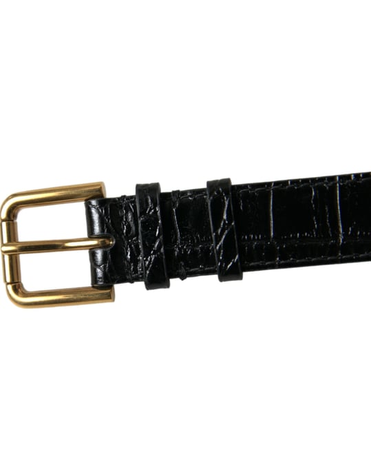 Brazalete de piel texturizada negra Dolce & Gabbana con hebilla de metal dorado - Image 6