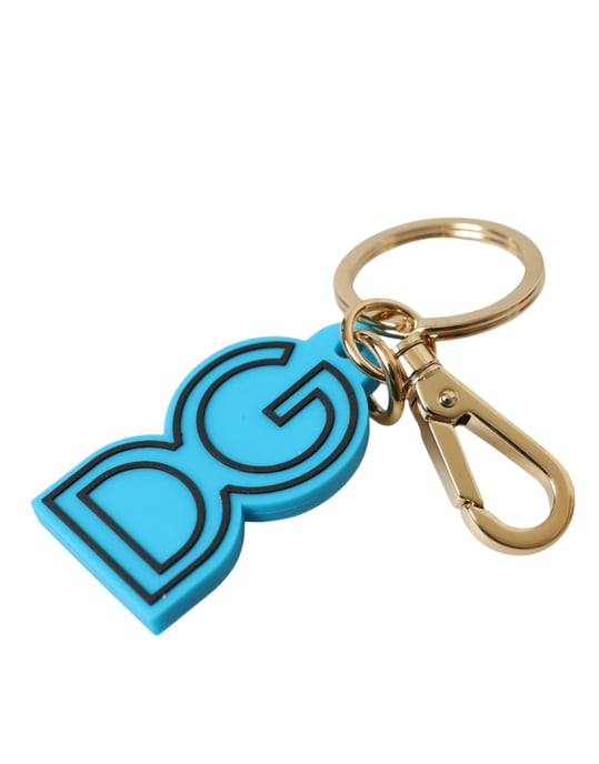 Llavero de metal dorado con logo DG en goma azul de Dolce & Gabbana - Image 3