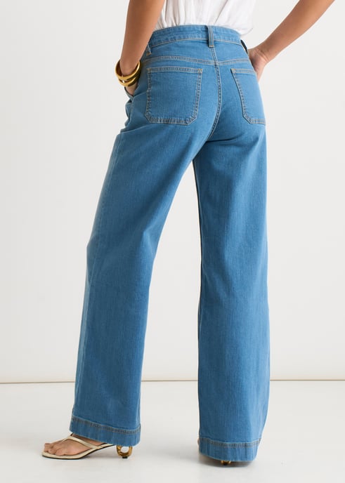 Vaqueros de corte ancho con pliegues azules - Image 3