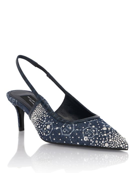 Denim Mid Heels Slingbacks Monogram Strass - Image 1