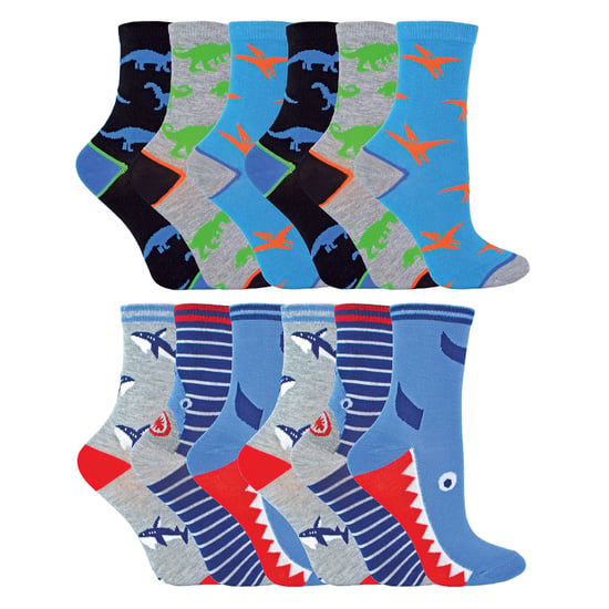 Paquete de 12 Calcetines Cortos de Bambú para Niños con Patrones Divertidos - Image 1