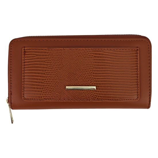 Cartera de Dama de Cuero Sintético Grande con Textura y Detalle Metálico Organizador - Image 1