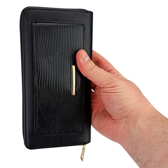 Cartera Grande de Cuero Sintético para Damas con Textura y Detalles Metálicos Organizador - Image 3