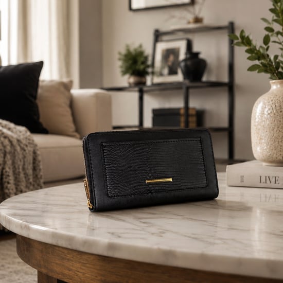Cartera Grande de Cuero Sintético para Damas con Textura y Detalles Metálicos Organizador - Image 5