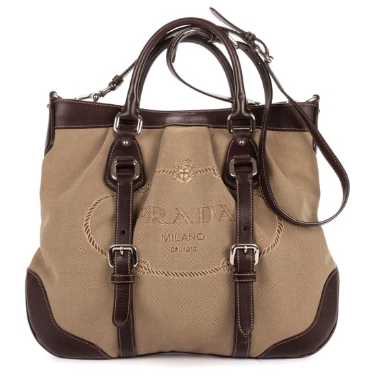 Prada Jacquard Two Straps Tote en caqui Lienzo - Image 1