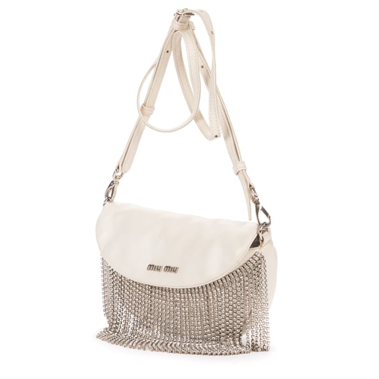 Miu Miu Crystal Fringed Crossbody  en  marfil Cuero de ternero - Image 2