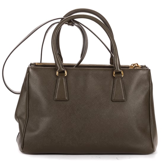 Prada Double Zip Tote en verde oscuro Cuero de ternero - Image 5