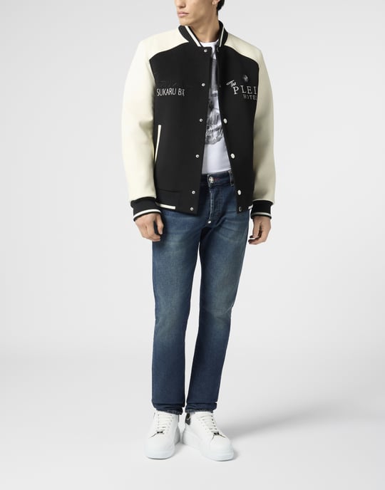 Wool & Leather Varsity Bomber Jacket Dragons - Image 4