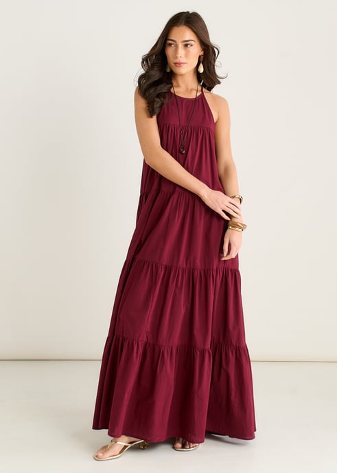 Vestido largo trapecio con cuello halter y volantes de Mulberry - Image 1