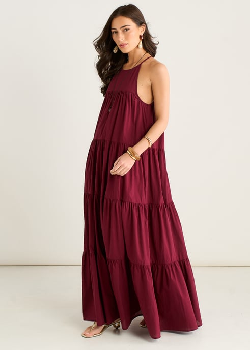 Vestido largo trapecio con cuello halter y volantes de Mulberry - Image 3
